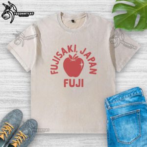 Premium Fuji Apple Fujisaki Japan washed t-shirt featuring vibrant apple graphics and soft fabric design.