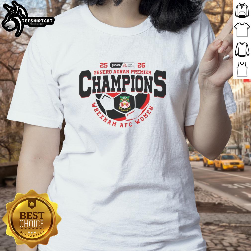 Premium Genero Adran Premier Champions 25-26 Wrexham AFC Women Ladies Tee in vibrant colors and stylish design.
