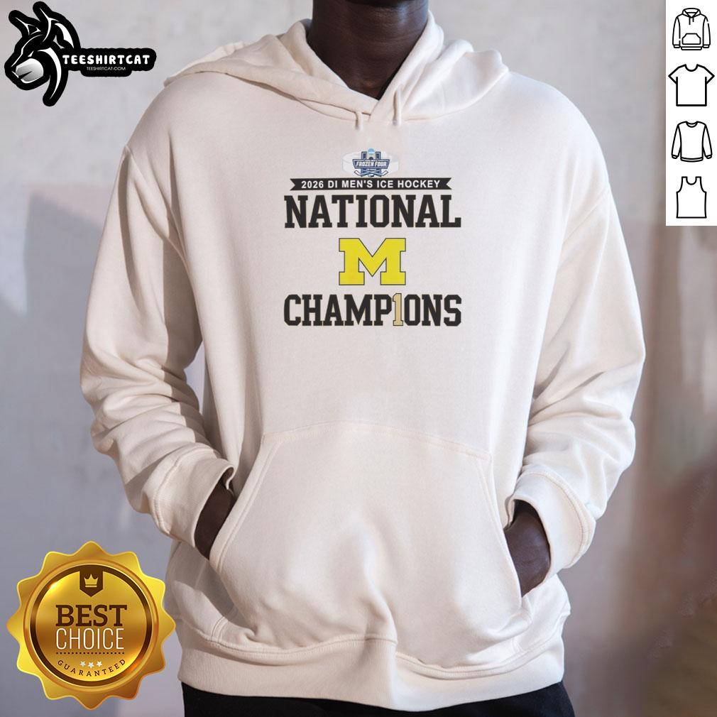 Premium Michigan Wolverines 2026 Men's Ice Hockey Frozen Four Champions Hoodie, showcasing team spirit and winning style.