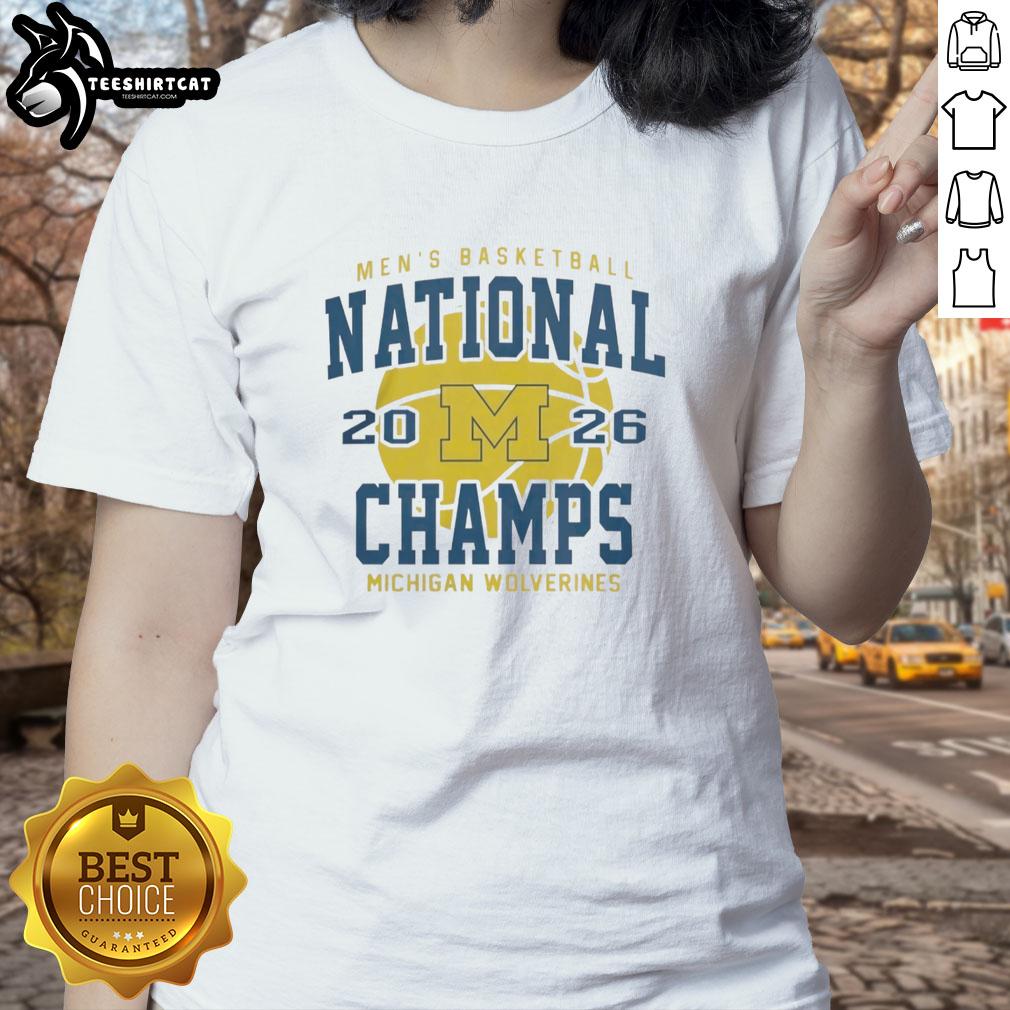 Premium Michigan Wolverines 2026 NCAA Men's Basketball National Championship Game Ladies Tee in Indianapolis, Indiana.