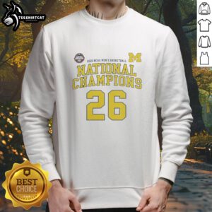 Premium NCAA Division I Men's Basketball Michigan 26 National Champions sweatshirt, featuring team colors and logo.