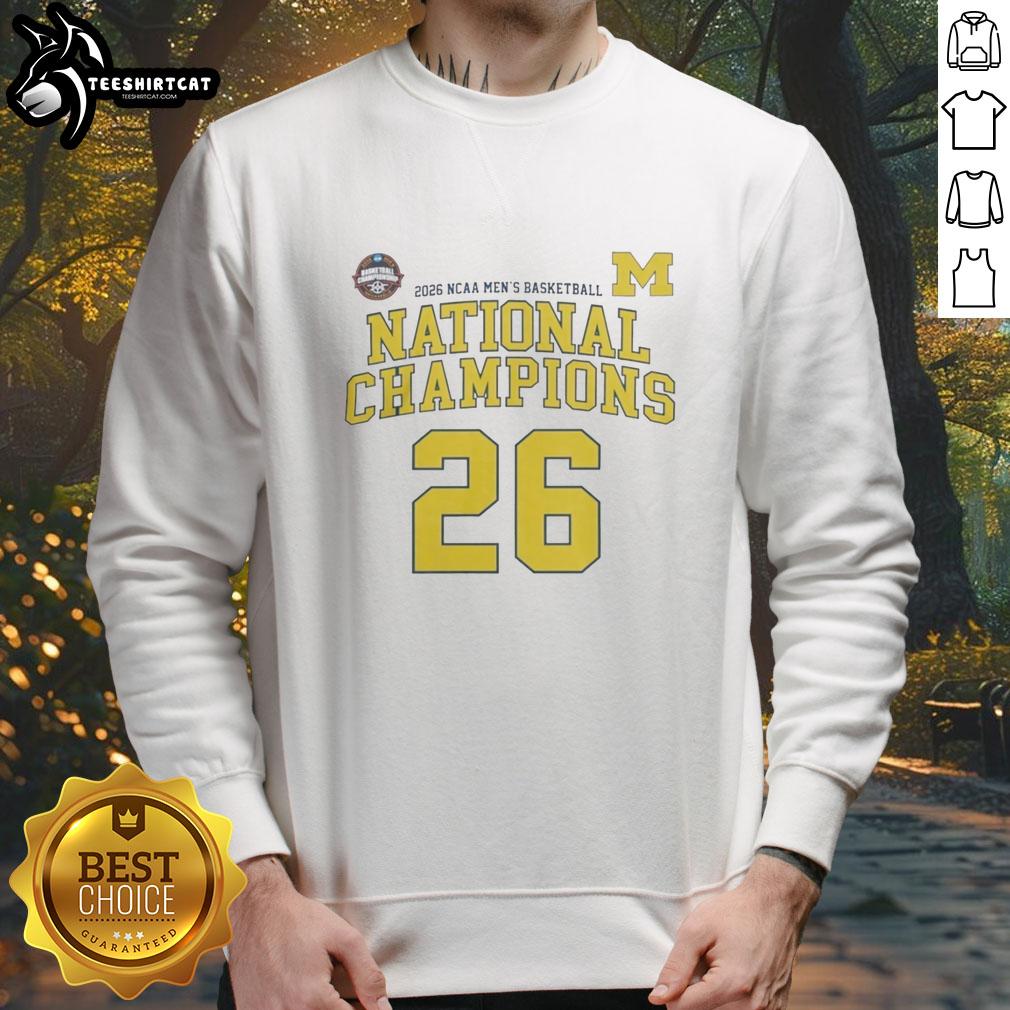 Premium NCAA Division I Men's Basketball Michigan 26 National Champions sweatshirt, featuring team colors and logo.
