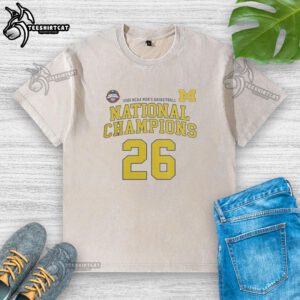Premium NCAA Division I Men's Basketball Michigan 26 National Champions washed t-shirt displayed on a neutral background.