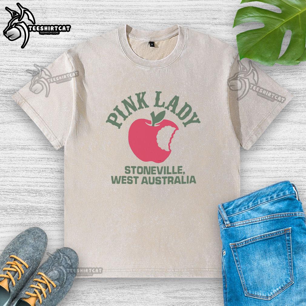 Alt Text: Premium Pink Lady Apple washed t-shirt from Stoneville, West Australia, featuring a stylish design and comfortable fit.