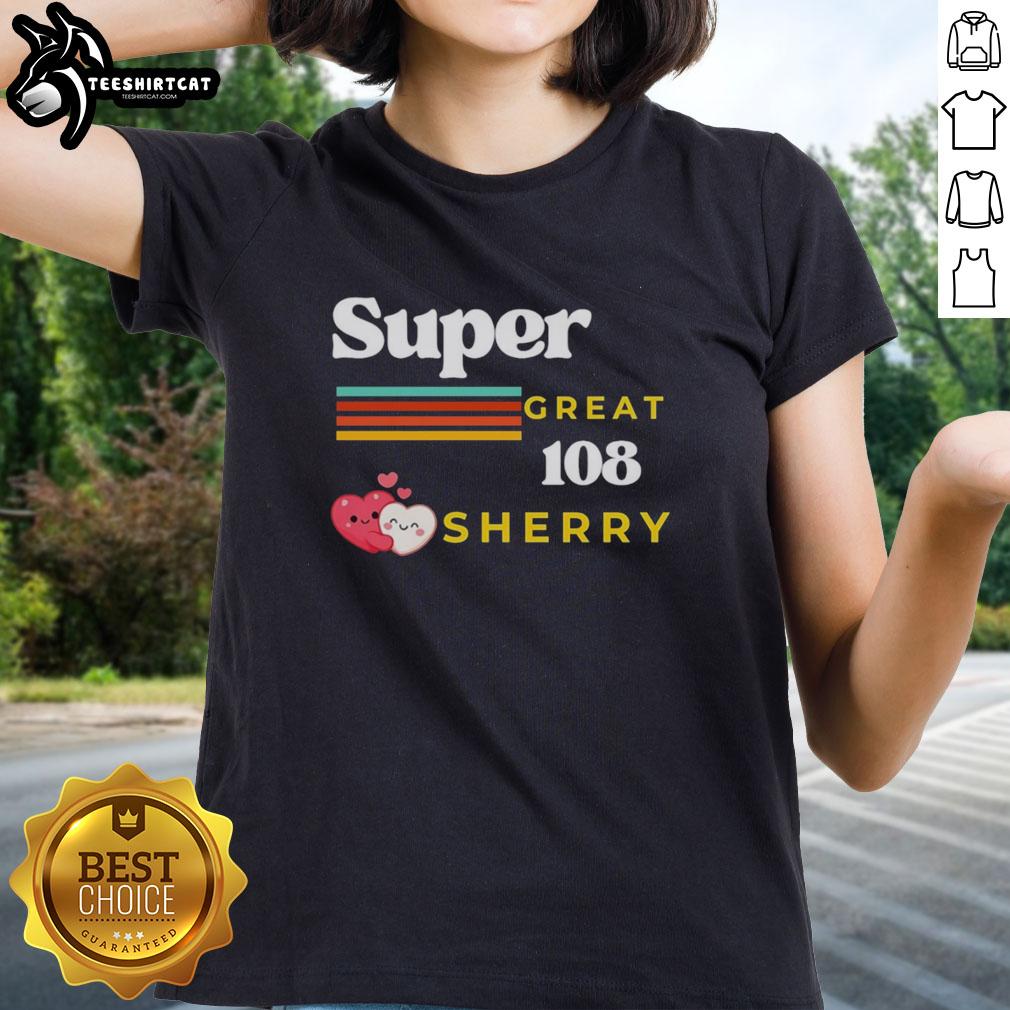 Premium Super Great 108 Loves Sherry tee featuring two retro ladies hugging, perfect for stylish, heartfelt fashion.