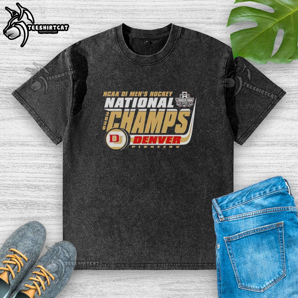 Denver Pioneers 2026 NCAA Frozen Four Men's Ice Hockey National Champions Bracket Washed T-Shirt design.