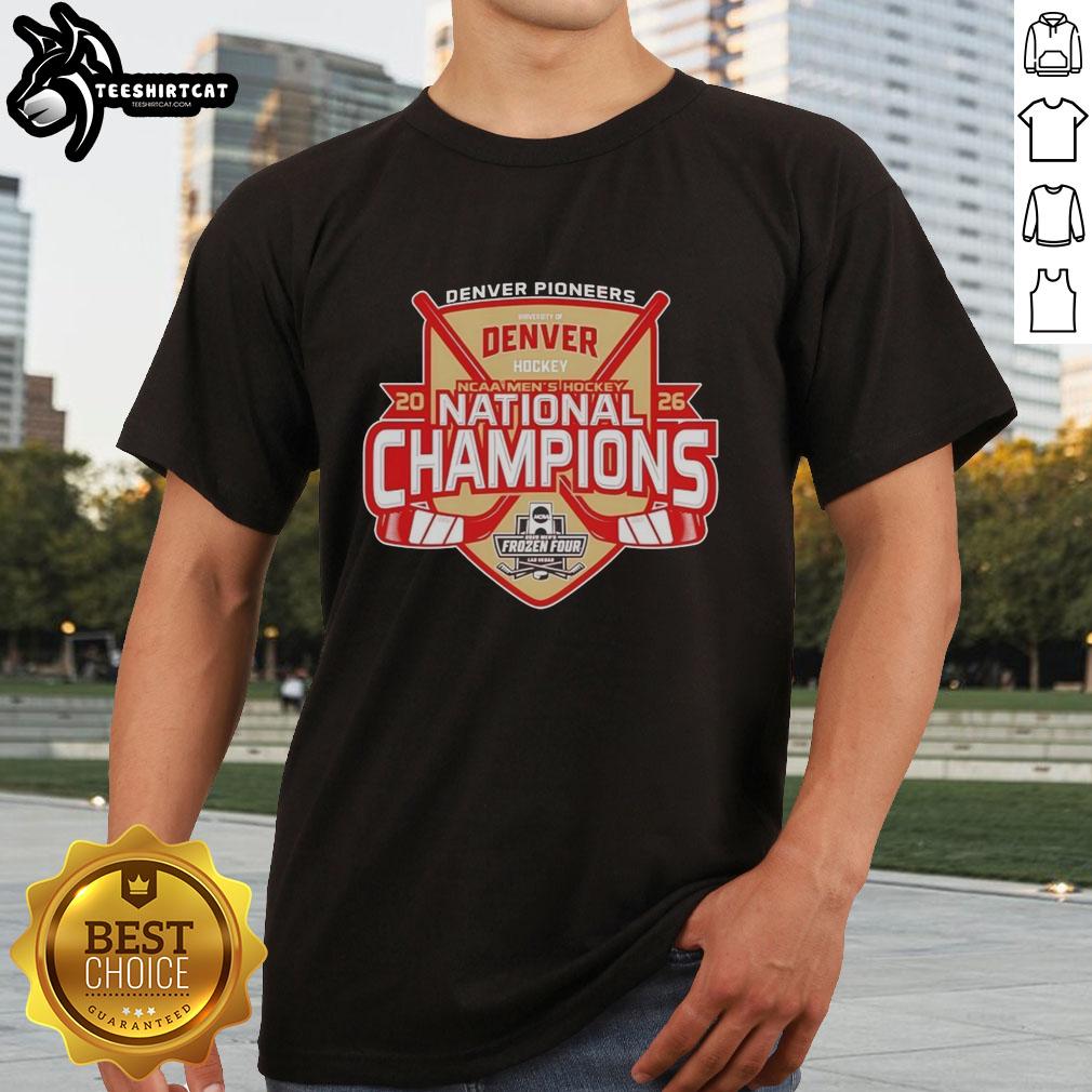 Pretty Denver Pioneers 2026 NCAA Frozen Four Men's Ice Hockey National Champions T-Shirt in vibrant colors and bold design.