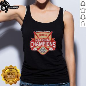 Pretty Denver Pioneers 2026 NCAA Frozen Four Men's Ice Hockey National Champions tank top in vibrant red.