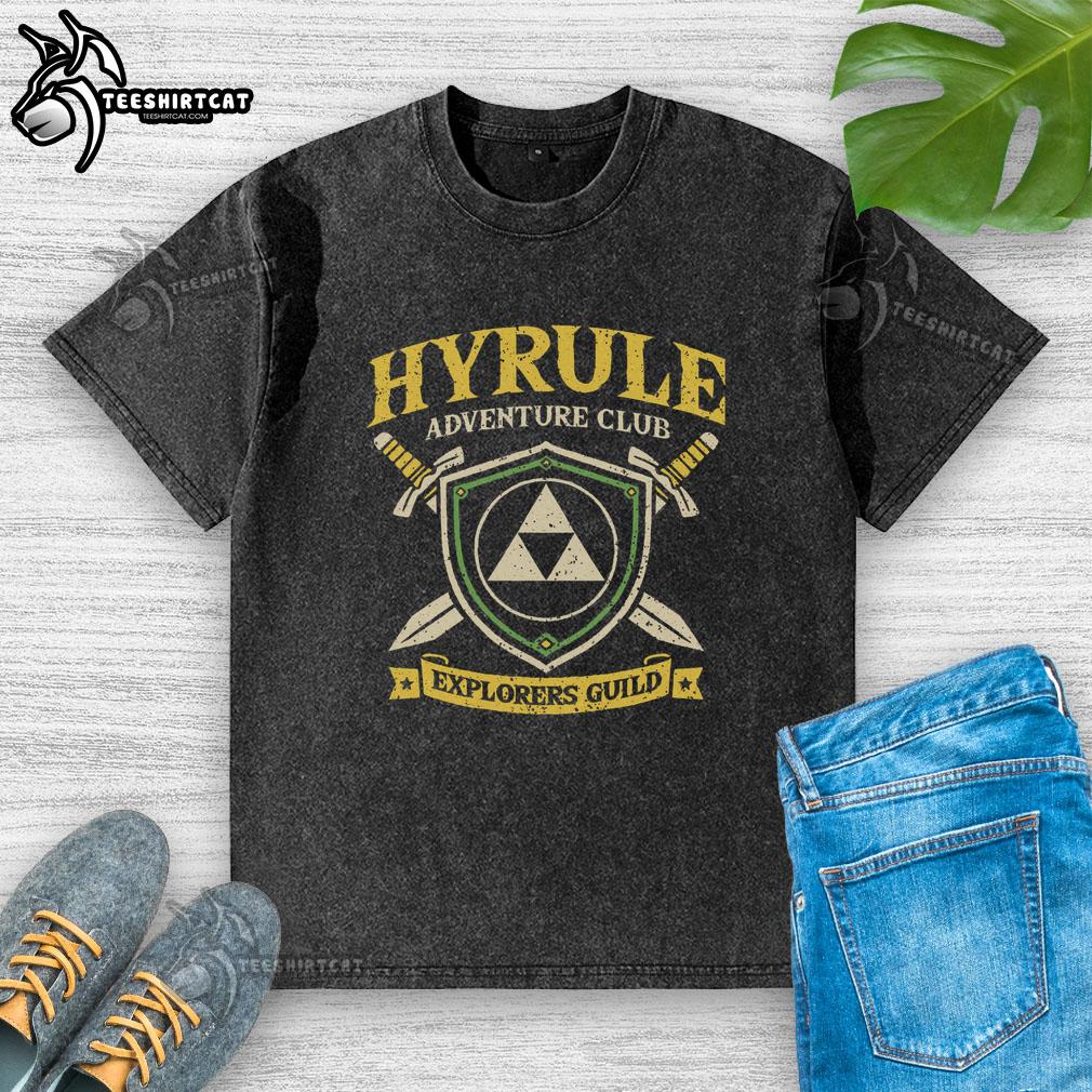 Pretty Hyrule Adventure Club washed t-shirt featuring a colorful graphic design for gaming enthusiasts.