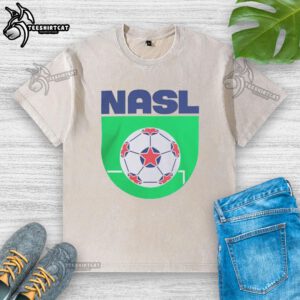 Pretty North American Soccer League logo printed on a stylish washed t-shirt for soccer fans.