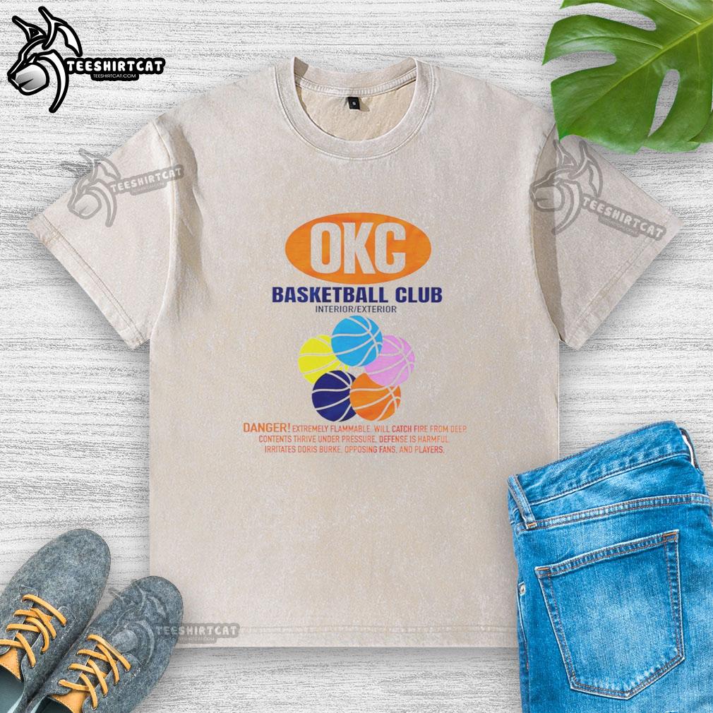 Alt Text: Oklahoma City Thunder Basketball Club washed t-shirt showcasing vibrant design and comfortable fit, perfect for fans.
