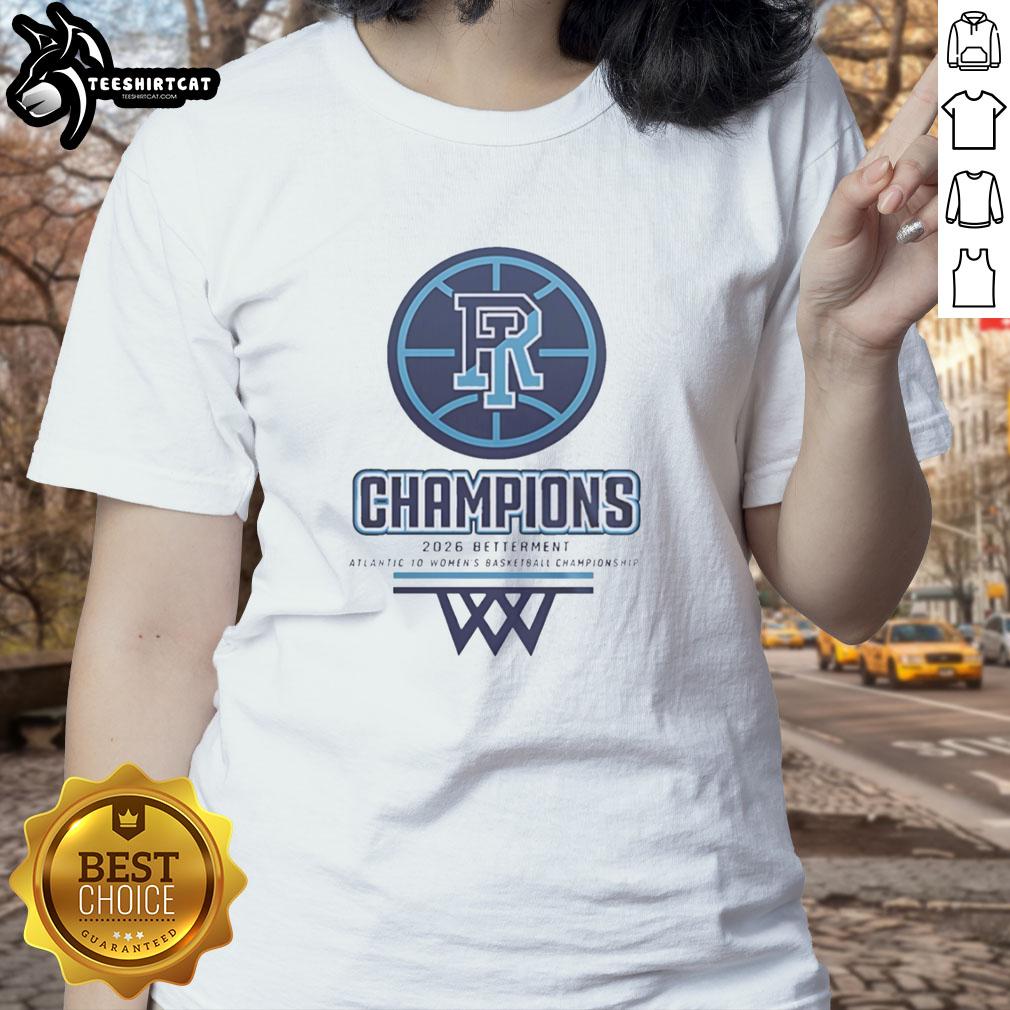 Alt Text: 2026 Top Rhode Island Women's Basketball Championship Ladies Tee showcasing Atlantic 10 pride and style.