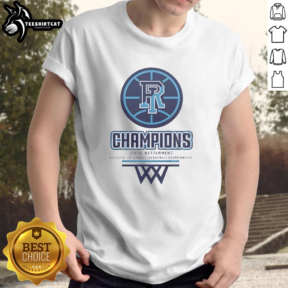 Top Rhode Island Women's Basketball 2026 Betterment Atlantic 10 Championship T-Shirt featuring vibrant team colors and logo.