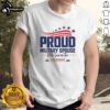 Alt Text: Original Proud Military Spouse 'We Serve Too' USA T-shirt with American flag design for 250th anniversary celebration.