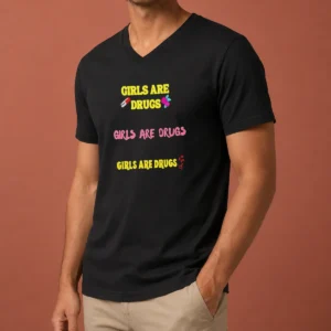 Awesome Girls Are Drugs Girls Are Drugs Girls Are Drugs Pill Rose Flower V-Neck Shirt