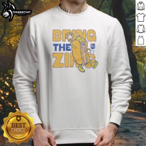 Awesome Kansas City Royals Bring The Zing Hot Dog KC Sweatshirt in navy blue, cozy crewneck fleece