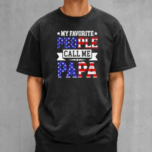 Awesome My Favorite People Call Me PAPA USA Flag Text Washed T-Shirt