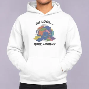 Awesome Oh Look More Laundry Hoodie in charcoal gray with front pocket and drawstring hood