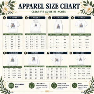 Size chart for Awesome Oh Look More Laundry with measurements in inches and centimeters