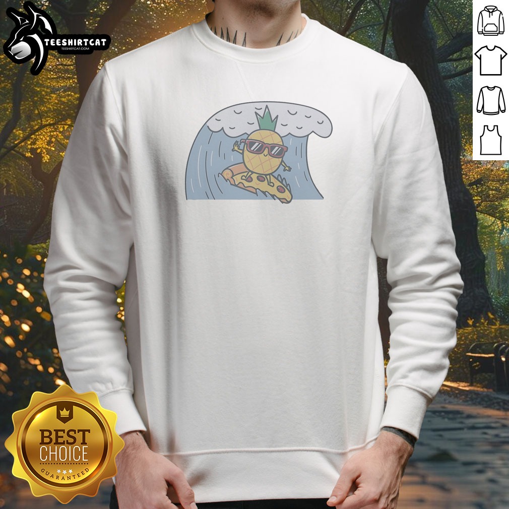 Cool Pineapple Wearing Sunglasses Surfing On Pizza Slice Ocean Wave Cartoon Sweatshirt