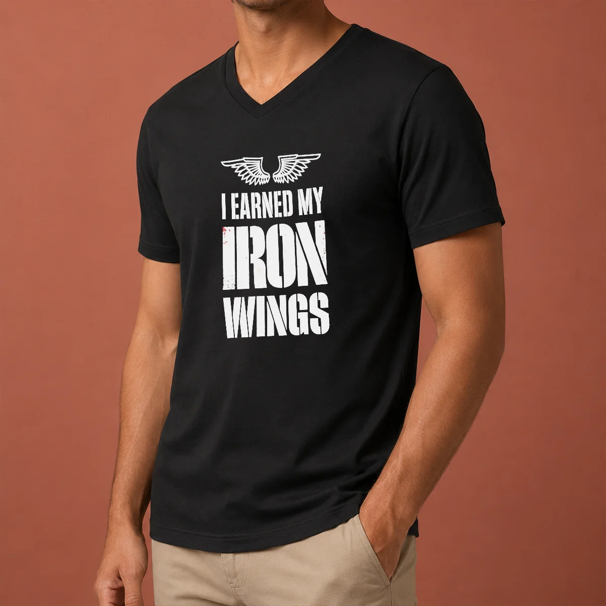 Funny I Earned My Iron Wings V-Neck Shirt Funny I Earned My Iron Wings V-Neck Shirt