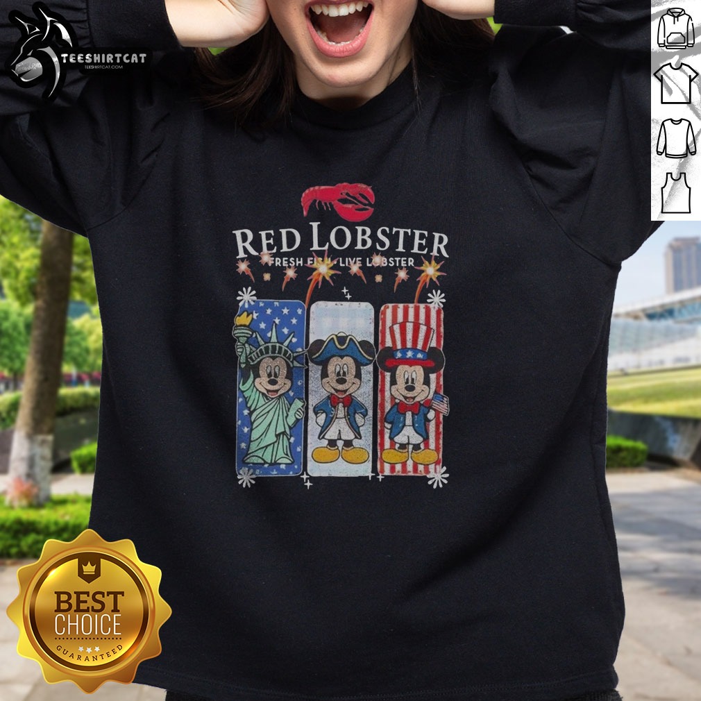 Funny Red Lobster Fresh Fish Live Lobster Mickey Mouse USA Shirt on Sweatshirt Funny Red Lobster Fresh Fish Live Lobster Mickey Mouse USA Shirt shown as a sweatshirt preview