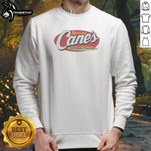 Good Raising Cane'S Chicken Fingers Logo Sweatshirt in black, featuring bold white and red logo on front