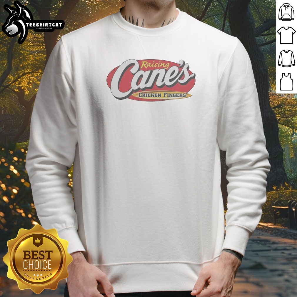 Good Raising Cane'S Chicken Fingers Logo Sweatshirt in black, featuring bold white and red logo on front