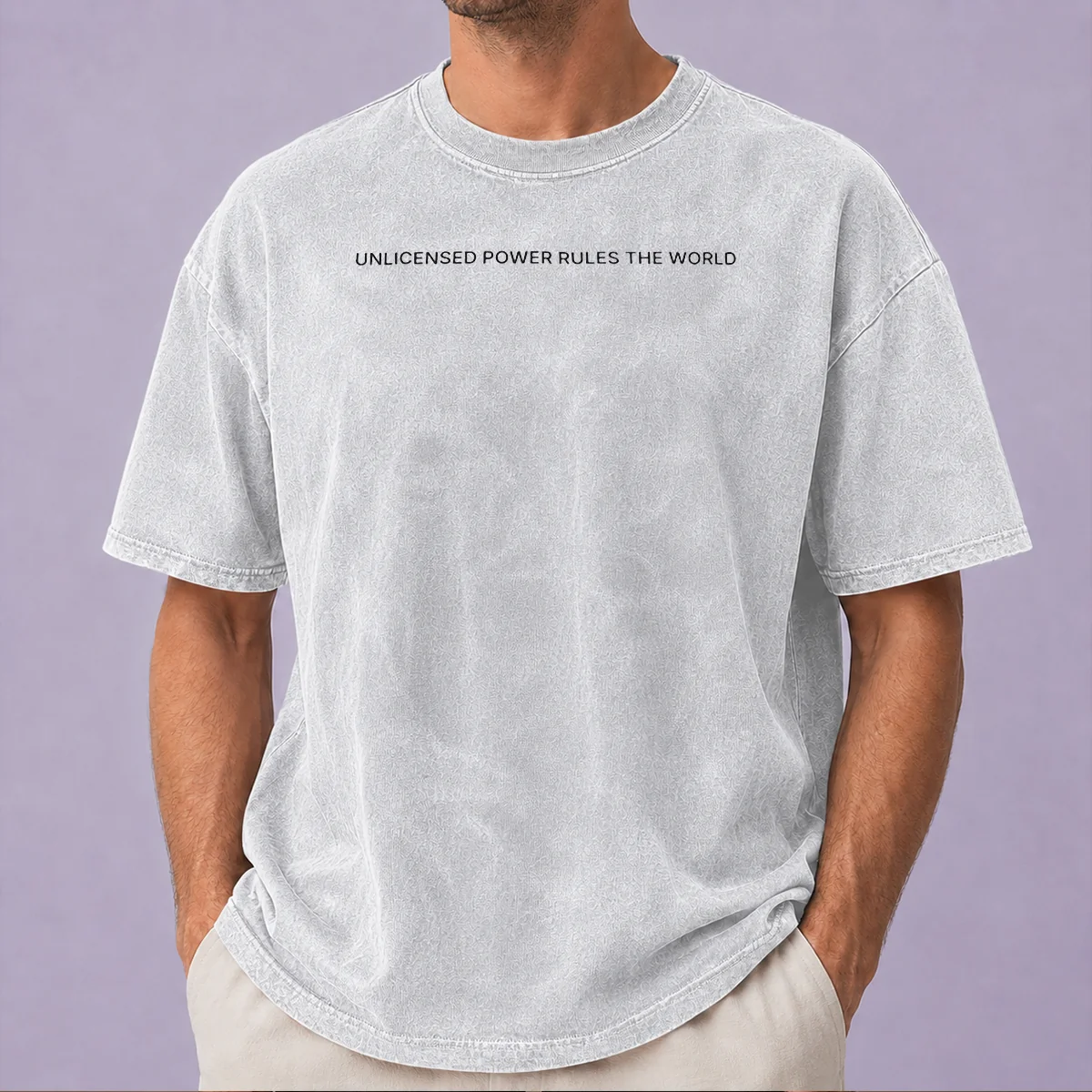 Good Unlicensed Power Rules The World washed t shirt in soft cotton with faded vintage look