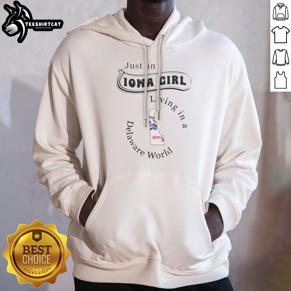 Hot Just An Iowa Girl Living In A Delaware World Shirt on Hoodie Hot Just An Iowa Girl Living In A Delaware World Shirt shown as a hoodie preview