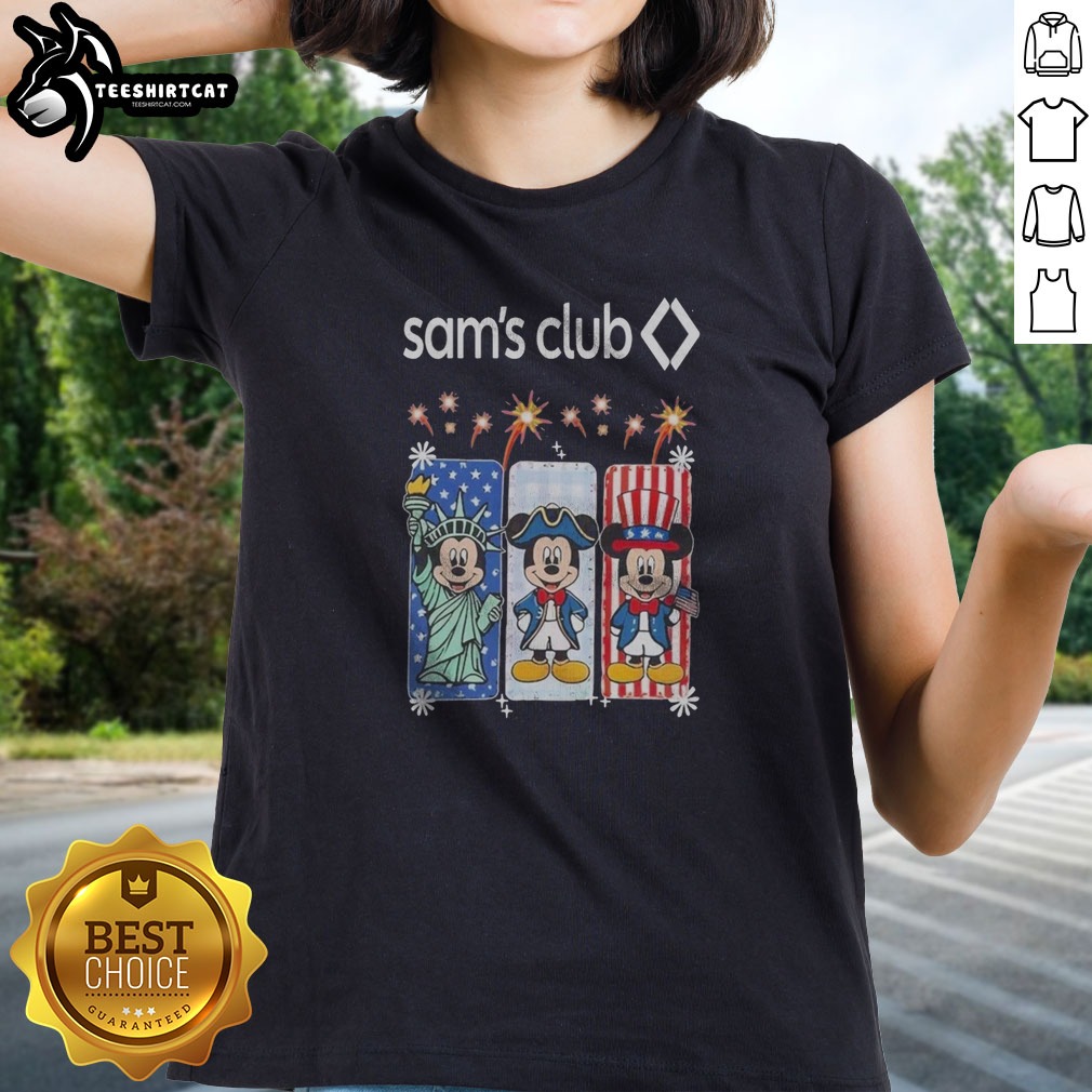 Hot Sam'S Club Mickey Mouse Patriotic Characters Fireworks Shirt on Ladies Shirt Hot Sam'S Club Mickey Mouse Patriotic Characters Fireworks Shirt shown as a ladies shirt preview