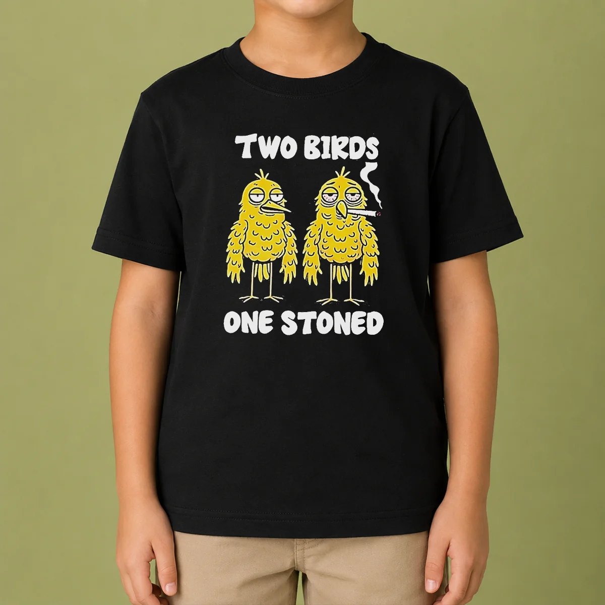 Hot Two Birds One Stoned Smoking Kids T-Shirt