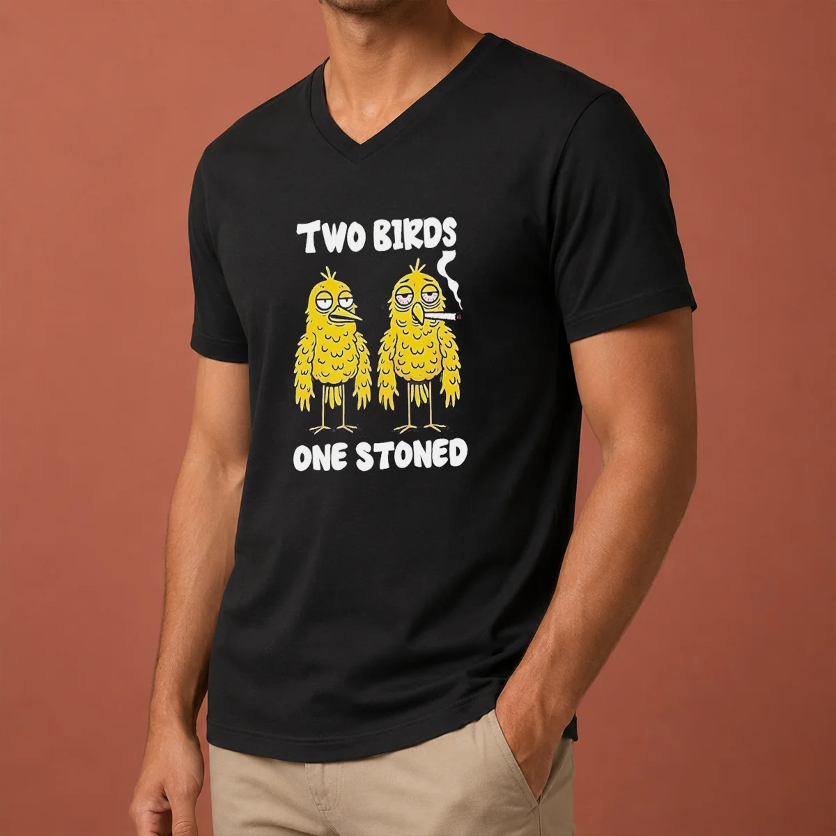 Hot Two Birds One Stoned Smoking V-Neck Shirt Hot Two Birds One Stoned Smoking V-Neck Shirt