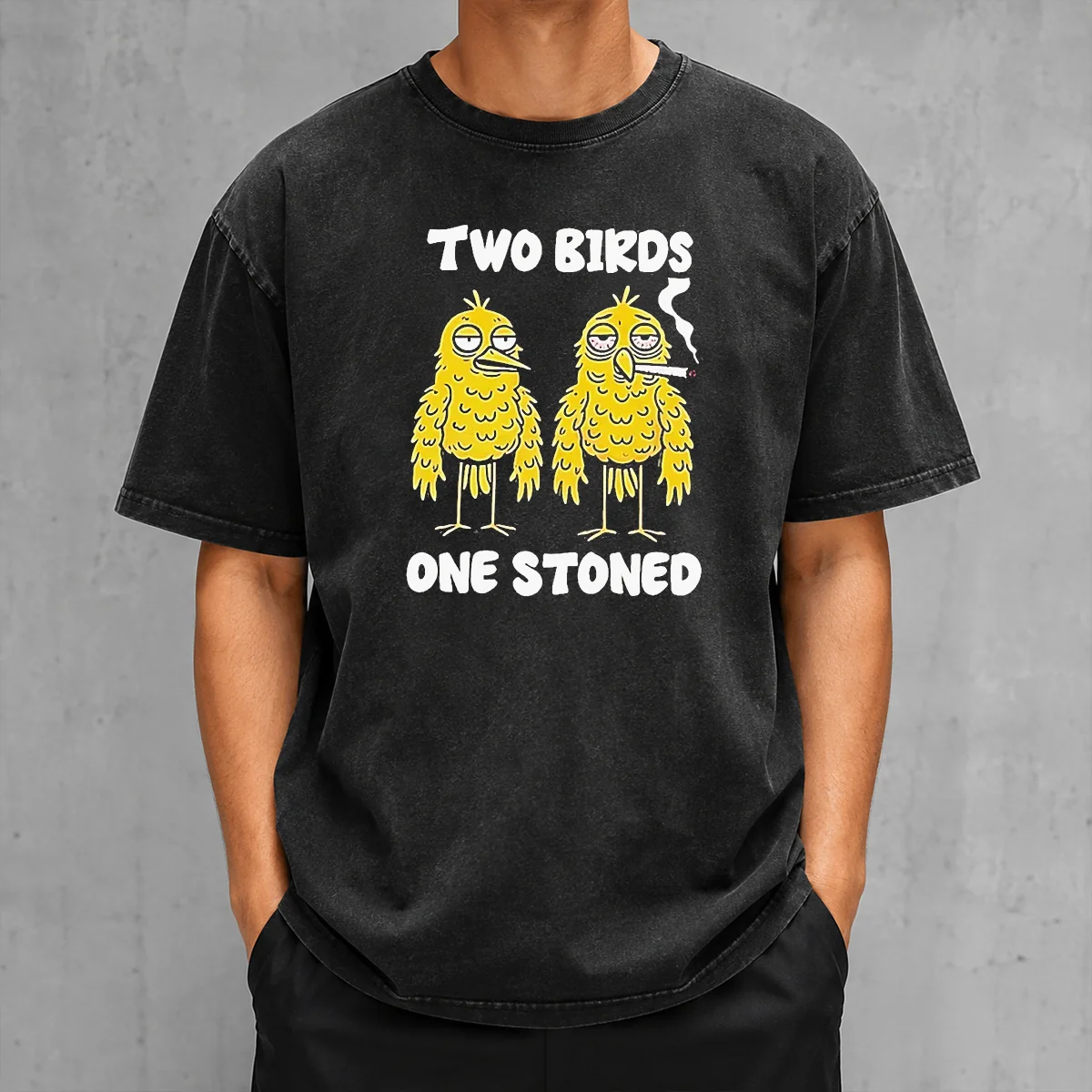 Hot Two Birds One Stoned Smoking Washed T-Shirt