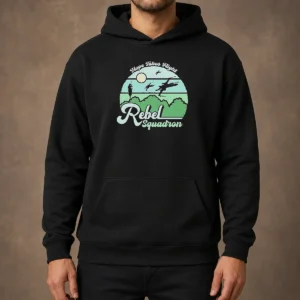 Nice Hope Takes Flight Rebel Squadron Hoodie in black with front graphic and kangaroo pocket