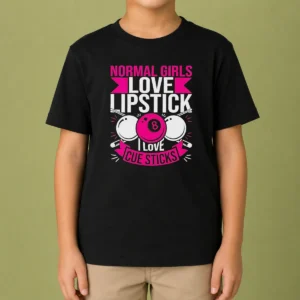 Official Billiards Player Pool 8 Ball Normal Girls Love Lipstick I Love Cue Sticks Kids T-Shirt