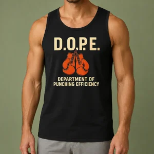 Official DOPE Department Of Punching Efficiency Tank Top in black, sleeveless athletic wear with bold white logo