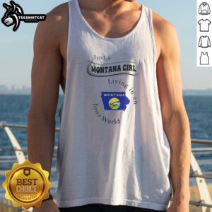 Official Just A Montana Girl Living In An Iowa World Iowa Montana Map Tank top on tank top