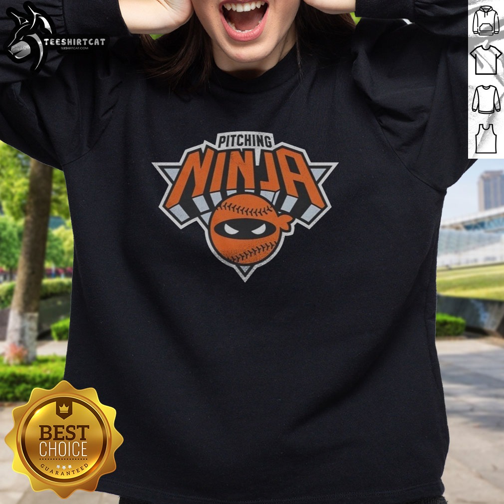 Official New York Knicks Pitching Ninja Shirt on Sweatshirt Official New York Knicks Pitching Ninja Shirt shown as a sweatshirt preview