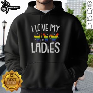 Original I Love My Ladies Rainbow Chicken Pride Poultry Farm Lover Hoodie displayed in vibrant colors.