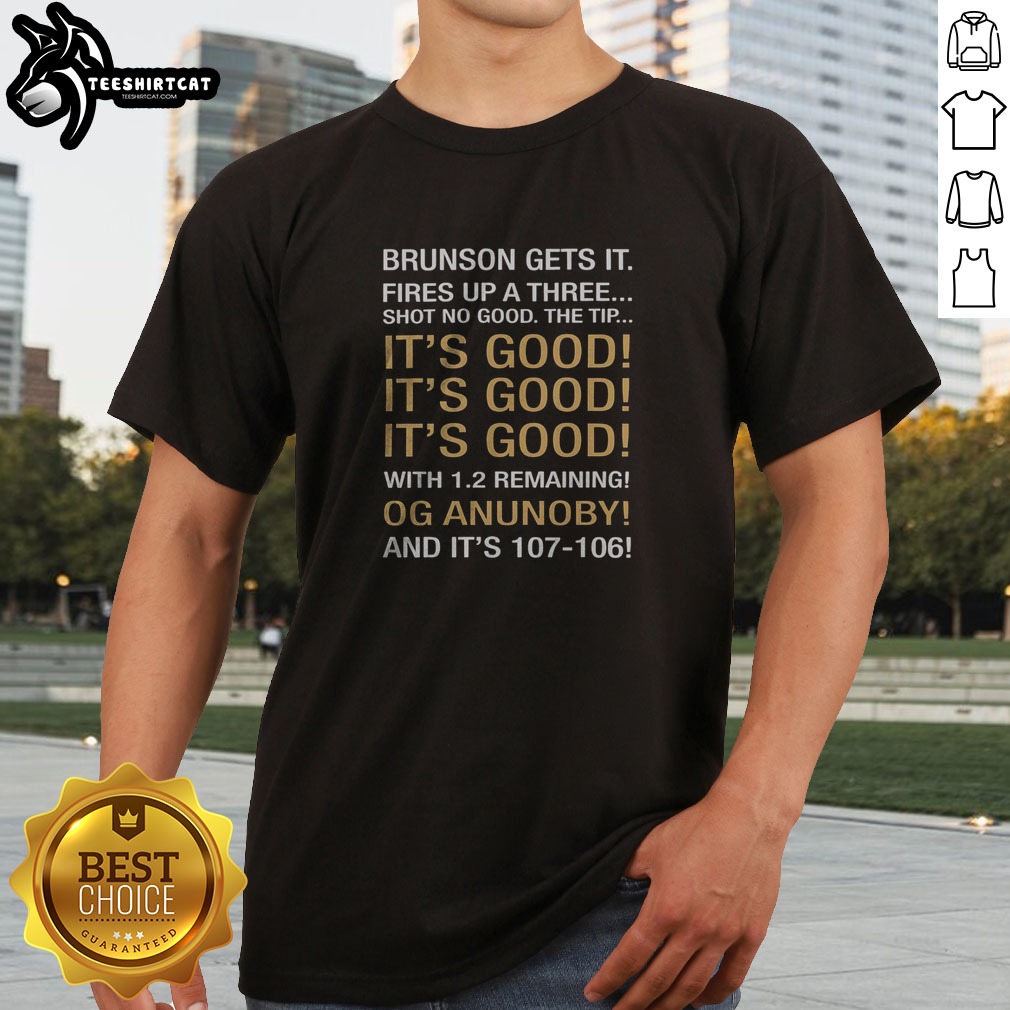 Original Jalen Brunson OG Anunoby New York Knicks NBA Brunson Gets It Fires Up A Three Shirt on Classic Shirt Original Jalen Brunson OG Anunoby New York Knicks NBA Brunson Gets It Fires Up A Three Shirt shown as a classic shirt preview