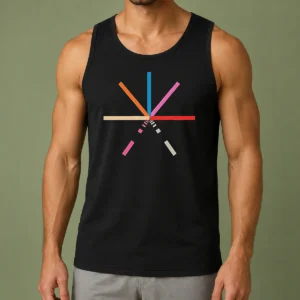 Premium Abstract Geometric Color Burst Minimalist Pattern Composition Tank Top featuring vibrant colors and clean lines