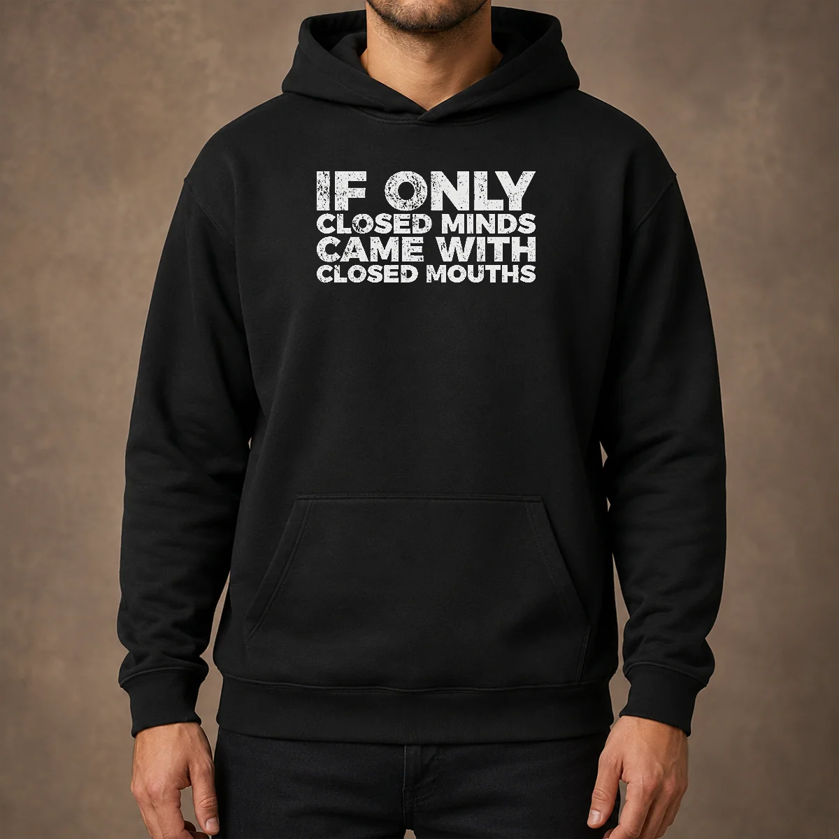 Premium If Only Closed Minds Came With Closed Mouths Hoodie in dark gray, front view with adjustable drawstring hood and kangaroo pocket