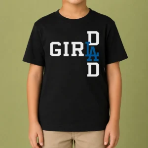 Premium Los Angeles Dodgers LA Girl Dad kids t shirt in navy blue with team logo and text