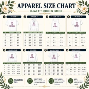 Size chart for Premium Toronto Tempo She The North showing measurements in inches and cm