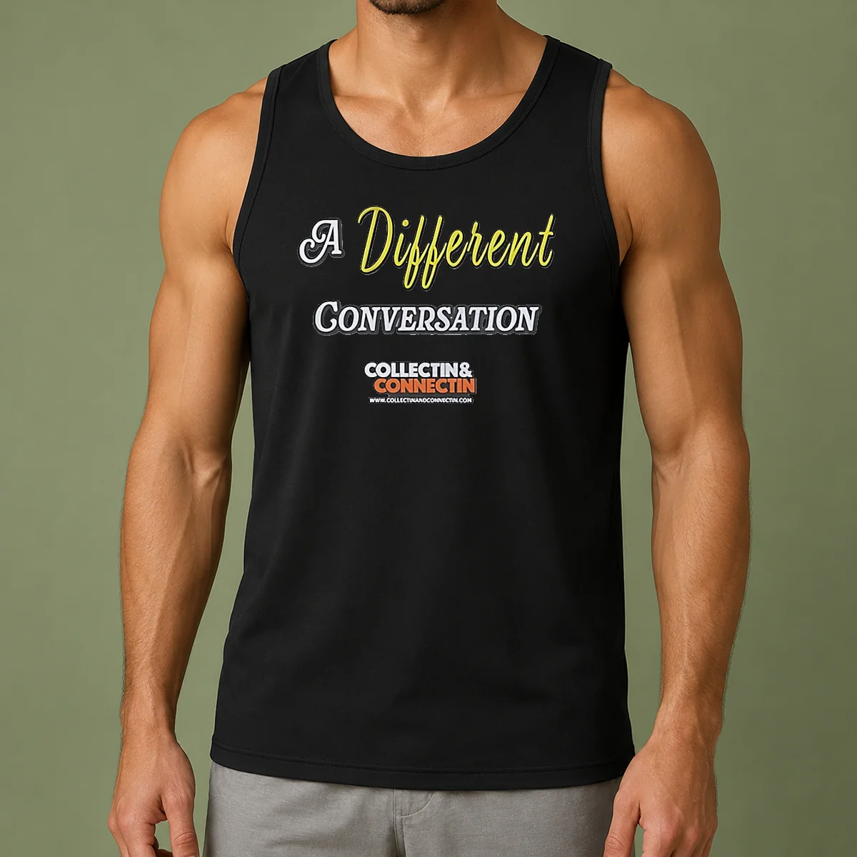 Pretty A Different Conversation Collectin And Connectin Tank Top in white, sleeveless casual wear with bold text design