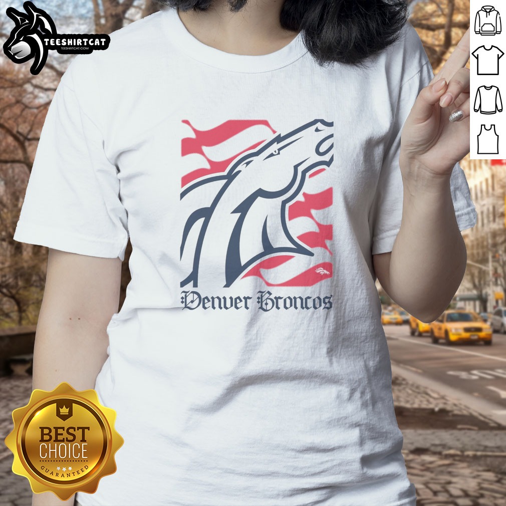 Pretty Denver Broncos American Heritage Wordmark Shirt on Ladies Shirt Pretty Denver Broncos American Heritage Wordmark Shirt shown as a ladies shirt preview