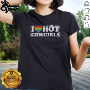 Pretty I Love Hot Cowgirls Pride Rainbow Heart Cowboy Hat Western Rodeo Ladies shirt with vibrant colors