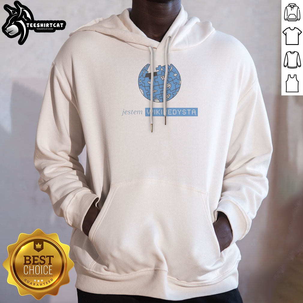 Pretty Jestem Wikipedysta Logo Hoodie in black, featuring a front graphic print on a comfortable pullover hoodie
