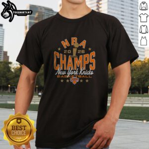 Pretty New York Knicks 2026 NBA Champions Basketball Fan Shirt, white short-sleeve crewneck tee with orange and blue Knicks logo